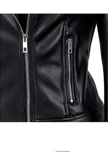 (NEVER WORN)Classic Black Faux Leather Biker Jacke