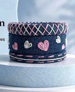 Denim Bangle Bracelet with Heart Embroidery🩷