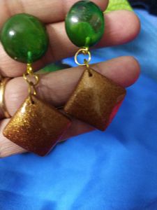 Emerald &amp; Wood Diamond Earrings