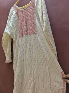 white kurta (pink embroidery)