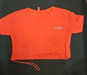 Zara Orange Cropped T-Shirt