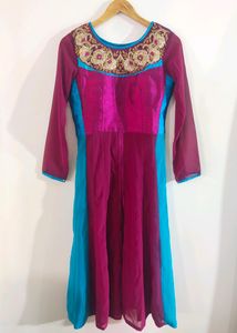 Pink &amp; Teal Embroidered Salwar Kameez