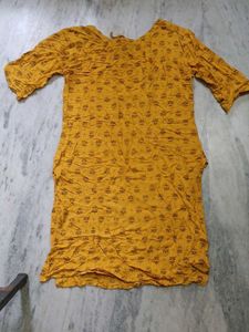 Yellow Printed Kurtha