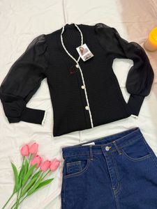 Chic Black Puff Sleeve Top