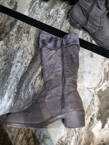 Gray Faux Suede Fur Lined Boots