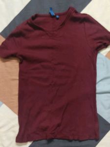 Maroon Ribbed Short Sleeve Top