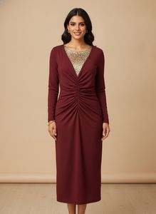 Burgundy Ruched Sequin Dress