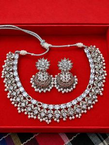Stunning Silver &amp; White Stone Necklace Set