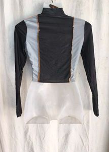 I. Unique Patchwork Long Sleeve Crop Top
