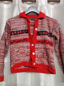 Red Patterned Cardigan