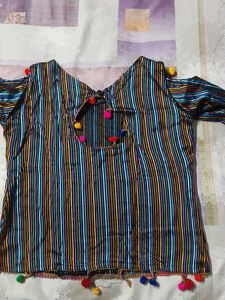 Boho Striped Blouse with Tassels