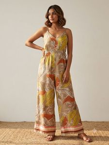 Tropical Print Wide-Leg Jumpsuit