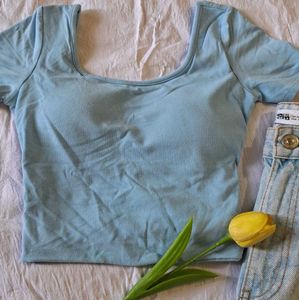 Baby Blue Cropped Padded Top