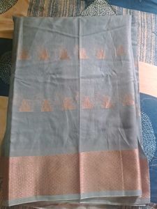 Elegant Grey Saree with Rose Gold Border