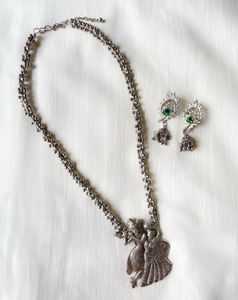 Oxidized Silver Radha Krishna Necklace Set