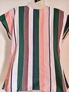 Striped V-Neck Cap Sleeve Top