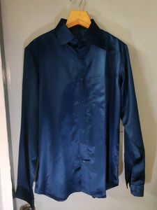 Silk Shirt Tailor Stitched Navy Blue