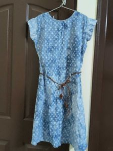 Blue Patterned Short Sleeve Dress