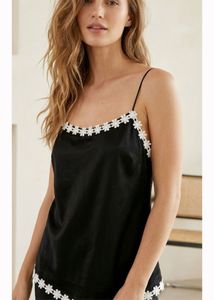 Beautiful Black Floral Lace Trim Top