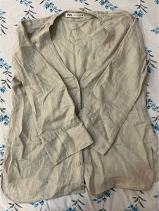 Zara Linen Blend Button-Up Shirt