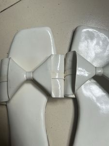White Bow Slide Sandals