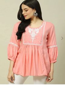 Peach Embroidered Kurta Top