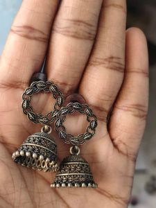 Oxidized Silver Jhumka Earrings