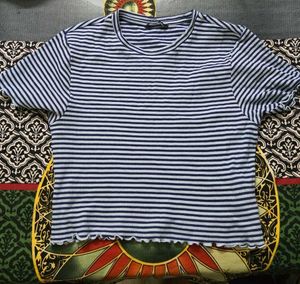 Striped Cropped Ribbed Top