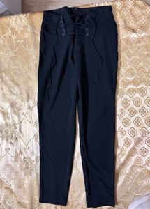 🖤 Black Lace-Up Tie-Waist Trousers