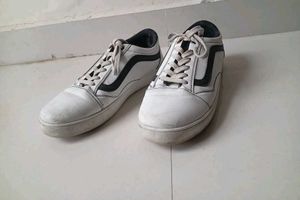 White Sneakers with Black Stripe