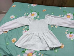 White Smocked Puff Sleeve Top