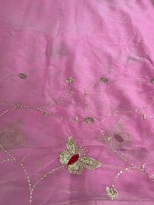 Beautiful Pink Saree with Butterfly Embroidery