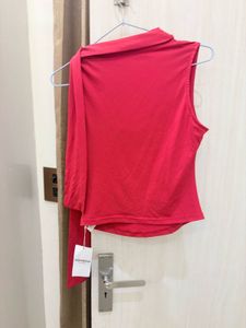 Vibrant Red Sleeveless Cowl Neck Top