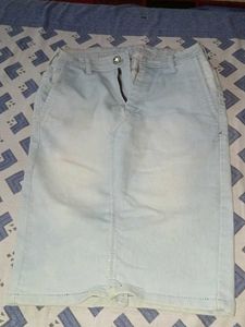 Light Wash Denim Midi Skirt