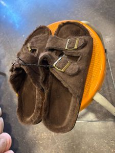 Furry Brown Buckle Slides
