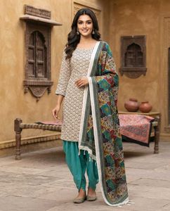 Stylish Printed Kurta with Dupatta and Salwar