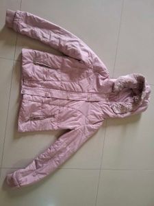 beautiful pink Puffer Jacket with Fur Hood
