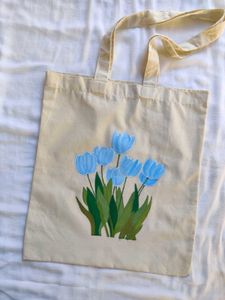 Blue Flower Painted Tote Bag🌿💙