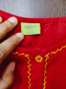 Red Kurta With Owl Embroidery.