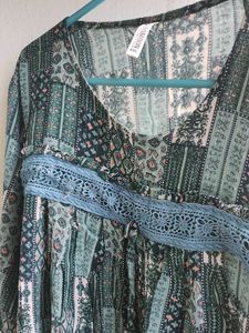 Boho Patchwork Print V-Neck Top