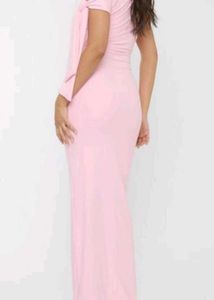 Elegant Pink Maxi Dress - Asymmetrical Style