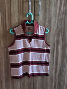 Striped Sleeveless Polo Top