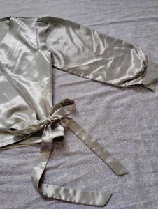 Elegant Satin Wrap Blouse
