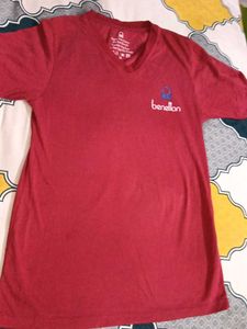 Benetton Red V-Neck T-Shirt