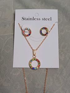 Chic Rainbow Circle Necklace &amp; Earrings Set