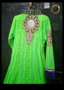 Lime Green Embroidered Anaarkali