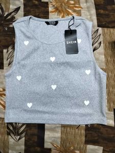 Grey Heart Print Tank Top