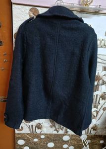 Navy Blue Wool Blend Coat