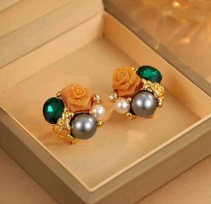 Elegant Floral Gemstone &amp; Pearl Earrings