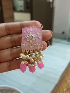 Pink Jhumka Earrings combo with Pearls